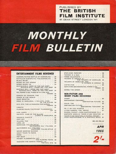 MONTHLY FILM BULLETIN magazine side cover Issue 375 April 1965