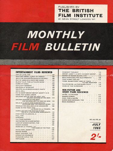 MONTHLY FILM BULLETIN magazine side cover Issue 378 July 1965
