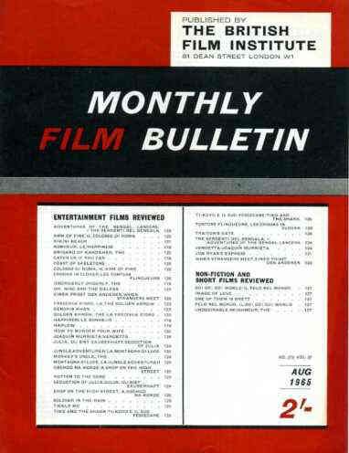 MONTHLY FILM BULLETIN magazine side cover Issue 379 August 1965