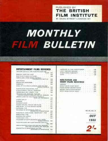 MONTHLY FILM BULLETIN magazine side cover Issue 381 October 1965