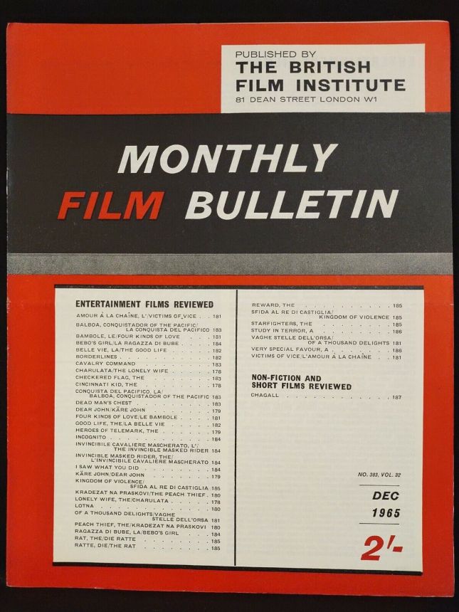MONTHLY FILM BULLETIN magazine side cover Issue 383 December 1965