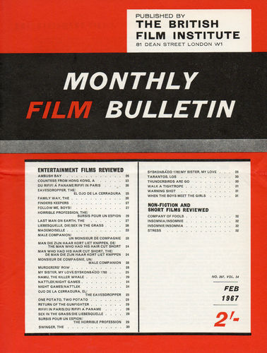 MONTHLY FILM BULLETIN magazine side cover Issue 397 February 1967