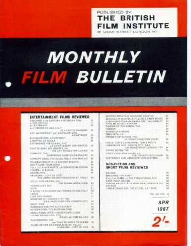 MONTHLY FILM BULLETIN magazine side cover Issue 399 April 1967