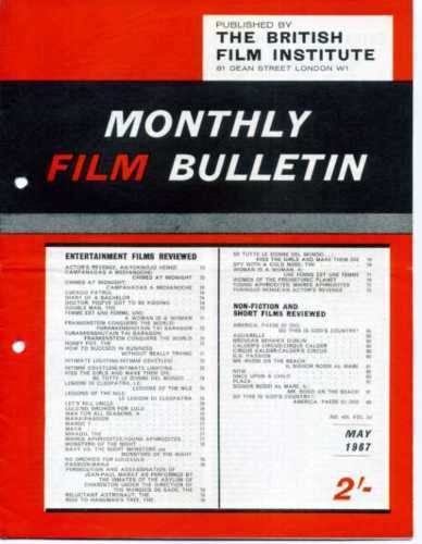 MONTHLY FILM BULLETIN magazine side cover Issue 400 May 1967