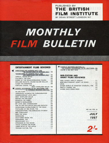 MONTHLY FILM BULLETIN magazine side cover Issue 402 July 1967