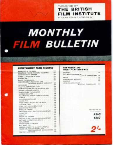 MONTHLY FILM BULLETIN magazine side cover Issue 403 August 1967