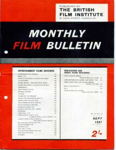 MONTHLY FILM BULLETIN magazine side cover Issue 404 September 1967