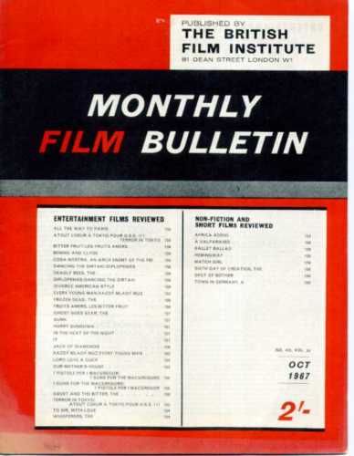 MONTHLY FILM BULLETIN magazine side cover Issue 405 October 1967