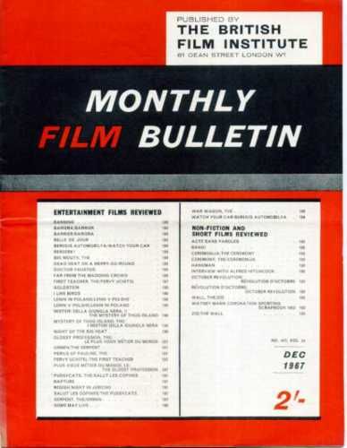 MONTHLY FILM BULLETIN magazine side cover Issue 407 December 1967