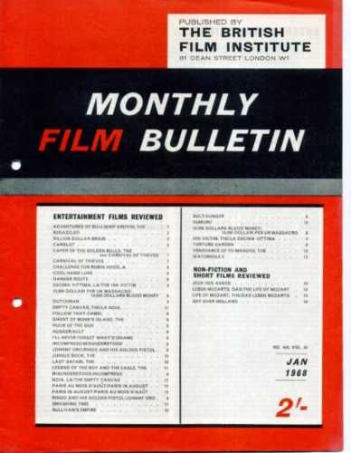 MONTHLY FILM BULLETIN magazine side cover Issue 408 January 1968
