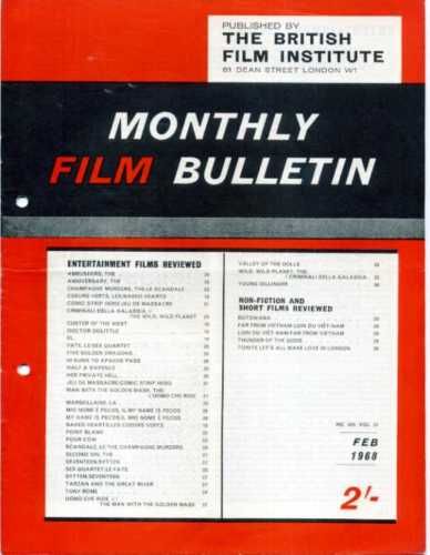 MONTHLY FILM BULLETIN magazine side cover Issue 409 February 1968