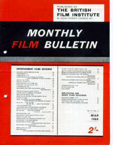 MONTHLY FILM BULLETIN magazine side cover Issue 410 March 1968
