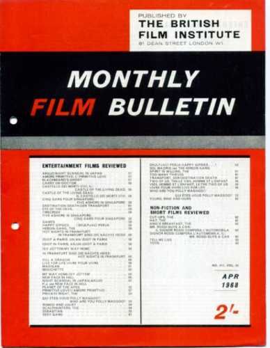 MONTHLY FILM BULLETIN magazine side cover Issue 411 April 1968
