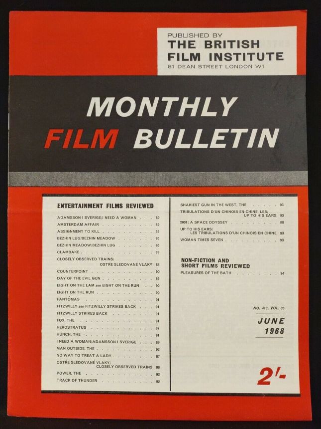 MONTHLY FILM BULLETIN magazine side cover Issue 413 June 1968