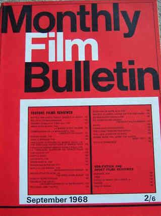 MONTHLY FILM BULLETIN magazine side cover Issue 416 September 1968