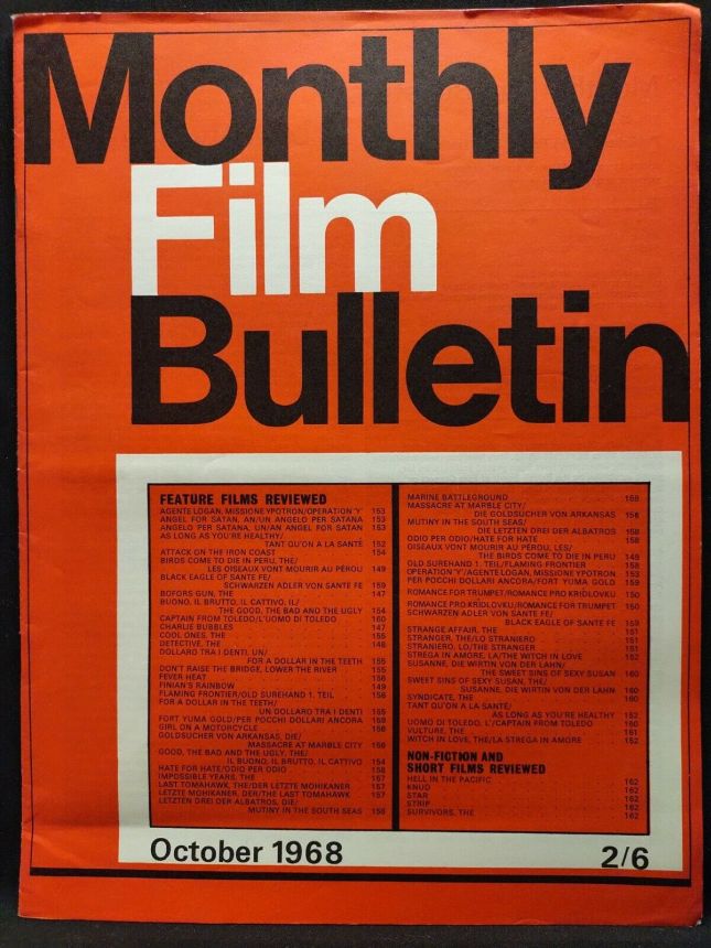 MONTHLY FILM BULLETIN magazine side cover Issue 417 October 1968