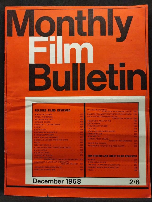 MONTHLY FILM BULLETIN magazine side cover Issue 419 December 1968