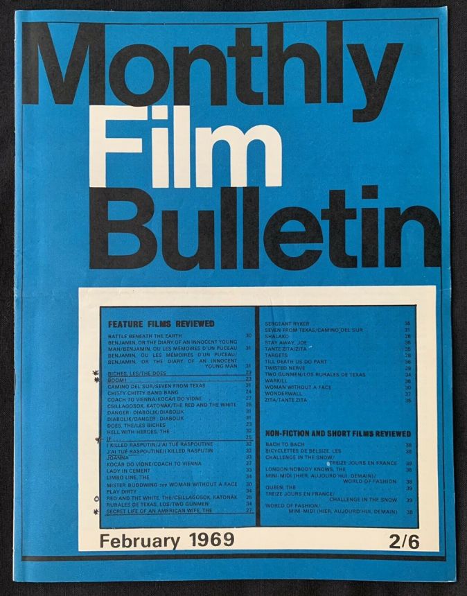 MONTHLY FILM BULLETIN magazine side cover Issue 421 February 1969