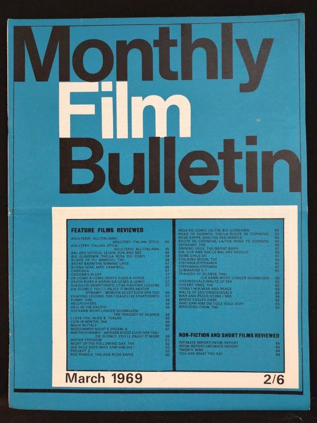 MONTHLY FILM BULLETIN magazine side cover Issue 422 March 1969