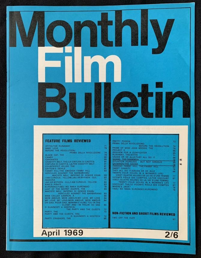 MONTHLY FILM BULLETIN magazine side cover Issue 423 April 1969