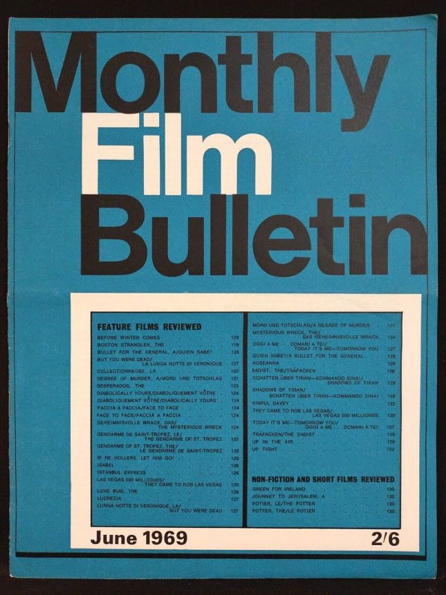 MONTHLY FILM BULLETIN magazine side cover Issue 425 June 1969
