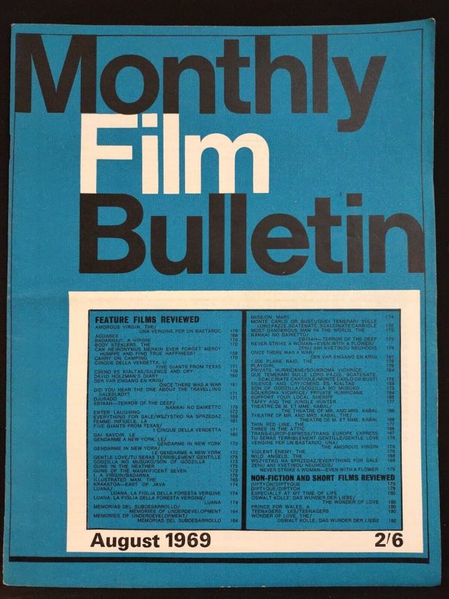 MONTHLY FILM BULLETIN magazine side cover Issue 427 August 1969