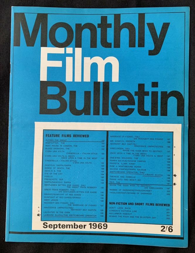 MONTHLY FILM BULLETIN magazine side cover Issue 428 September 1969