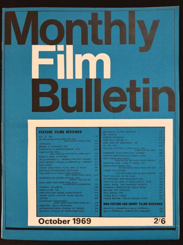 MONTHLY FILM BULLETIN magazine side cover Issue 429 October 1969