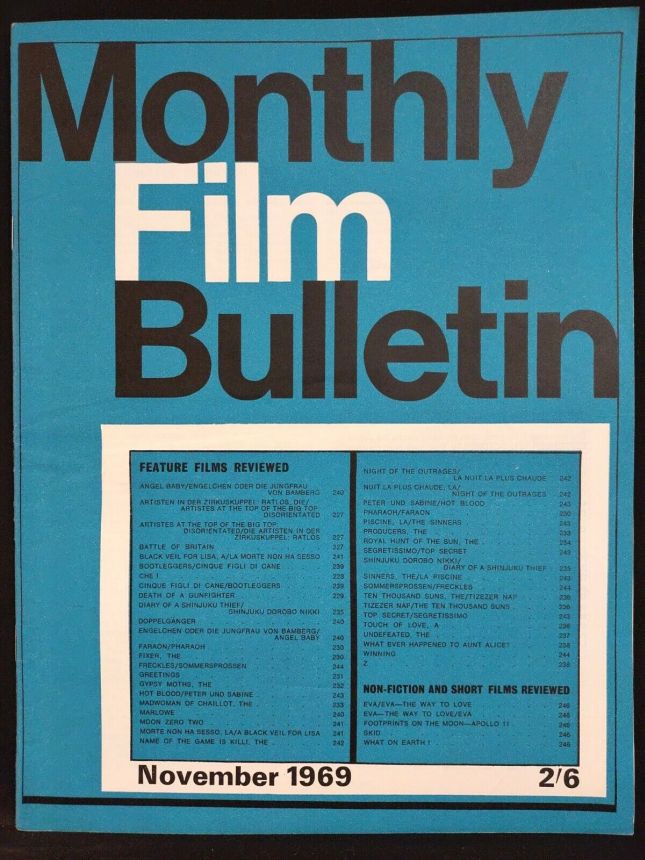 MONTHLY FILM BULLETIN magazine side cover Issue 430 November 1969