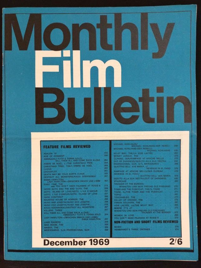 MONTHLY FILM BULLETIN magazine side cover Issue 431 December 1969