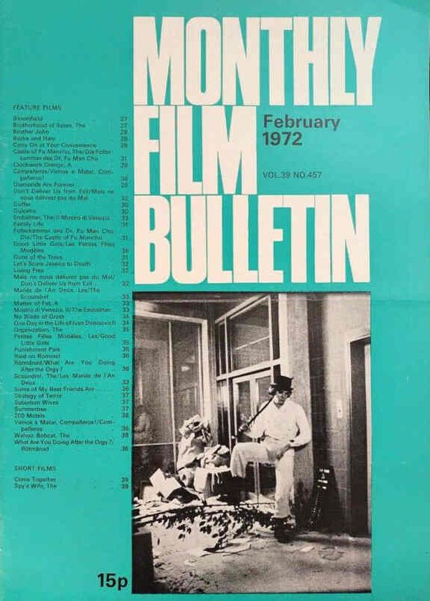MONTHLY FILM BULLETIN magazine side cover Issue 457 February 1972