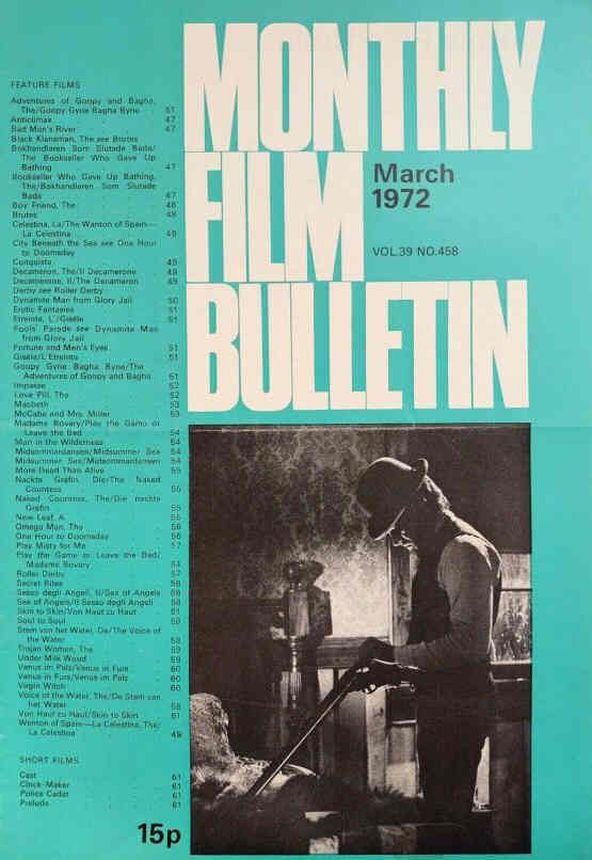 MONTHLY FILM BULLETIN magazine side cover Issue 458 March 1972
