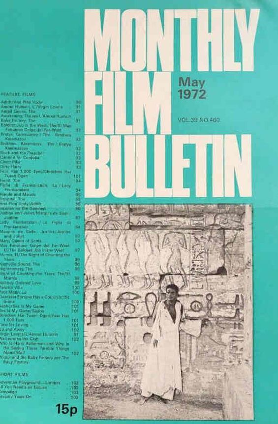 MONTHLY FILM BULLETIN magazine side cover Issue 460 May 1972