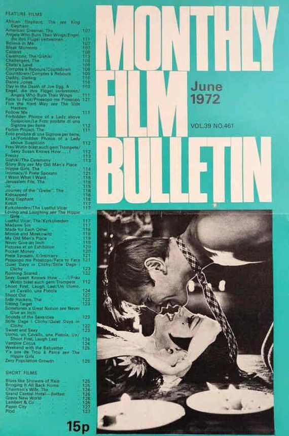 MONTHLY FILM BULLETIN magazine side cover Issue 461 June 1972