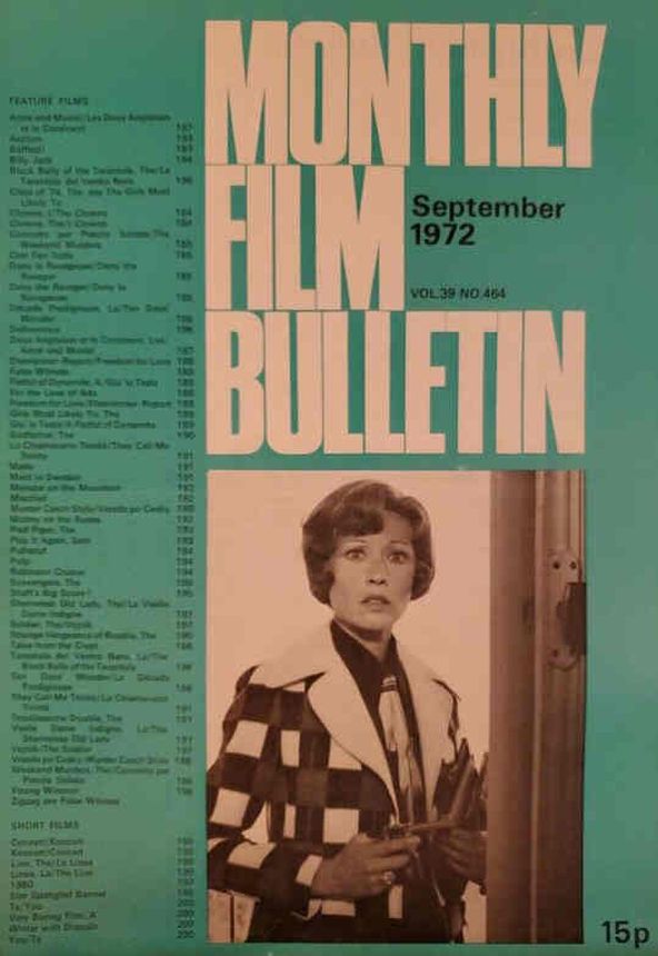MONTHLY FILM BULLETIN magazine side cover Issue 464 September 1972