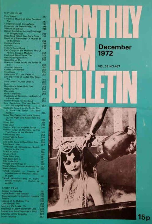 MONTHLY FILM BULLETIN magazine side cover Issue 467 December 1972