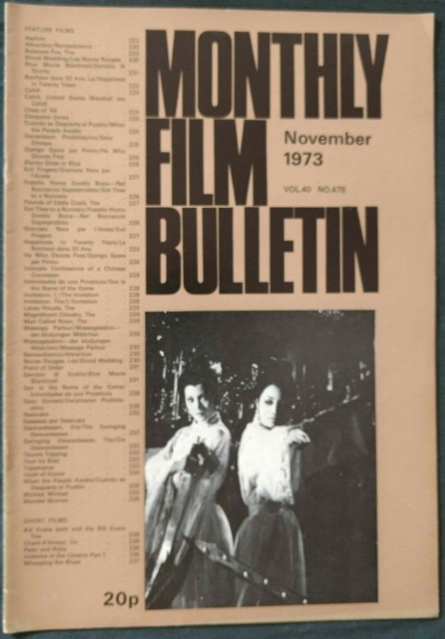 MONTHLY FILM BULLETIN magazine side cover Issue 478 November 1973
