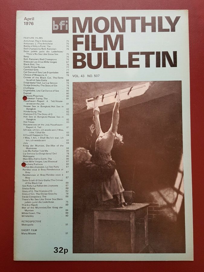 MONTHLY FILM BULLETIN magazine side cover Issue 507 April 1976