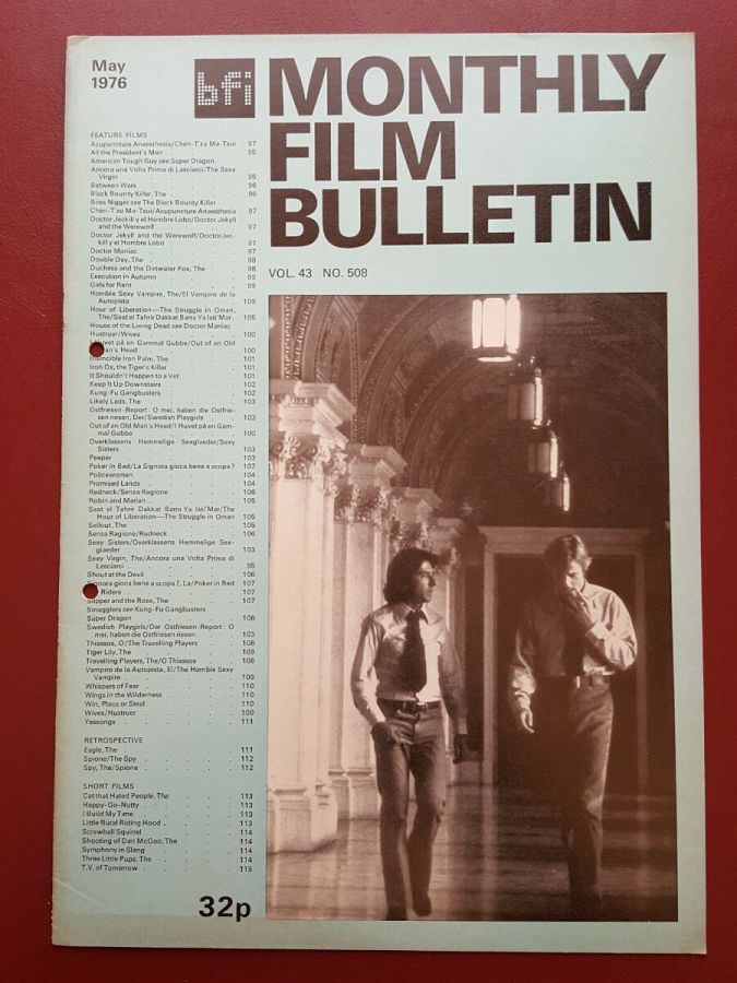 MONTHLY FILM BULLETIN magazine side cover Issue 508 May 1976