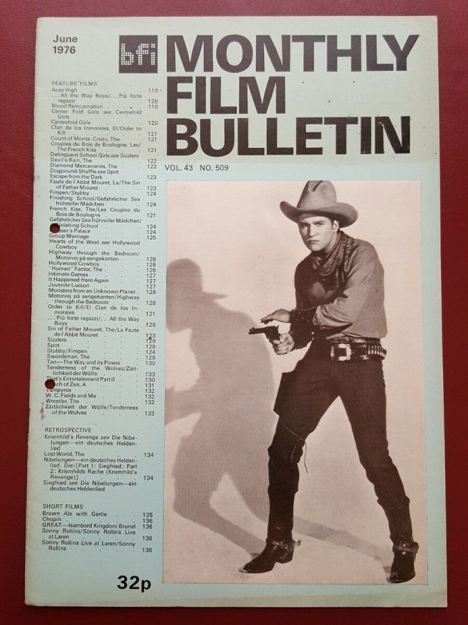 MONTHLY FILM BULLETIN magazine side cover Issue 509 June 1976