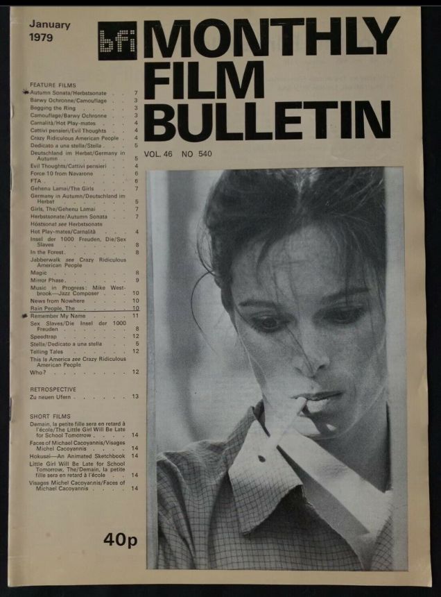 MONTHLY FILM BULLETIN magazine side cover Issue 540 January 1979