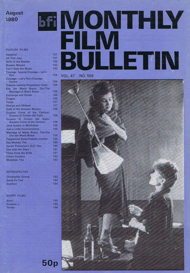 MONTHLY FILM BULLETIN magazine side cover Issue 559 August 1980