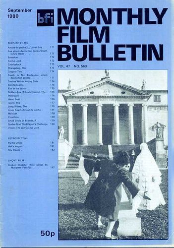 MONTHLY FILM BULLETIN magazine side cover Issue 560 September 1980