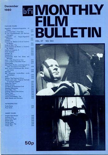 MONTHLY FILM BULLETIN magazine side cover Issue 563 December 1980