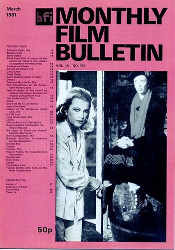 MONTHLY FILM BULLETIN magazine side cover Issue 566 March 1981