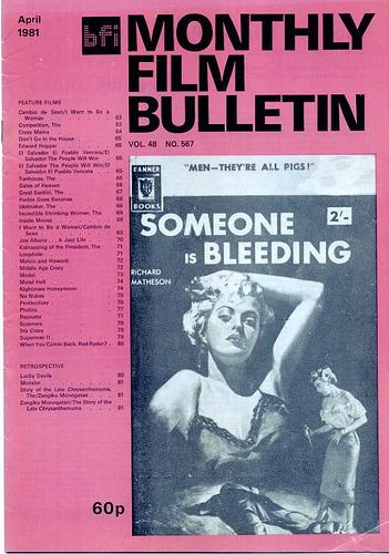MONTHLY FILM BULLETIN magazine side cover Issue 567 April 1981