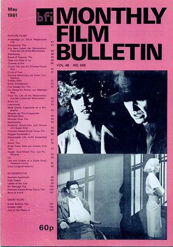 MONTHLY FILM BULLETIN magazine side cover Issue 568 May 1981