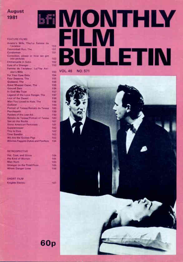 MONTHLY FILM BULLETIN magazine side cover Issue 571 August 1981