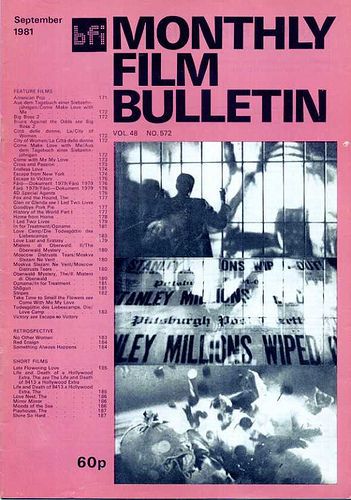 MONTHLY FILM BULLETIN magazine side cover Issue 572 September 1981