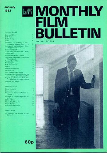 MONTHLY FILM BULLETIN magazine side cover Issue 576 January 1982
